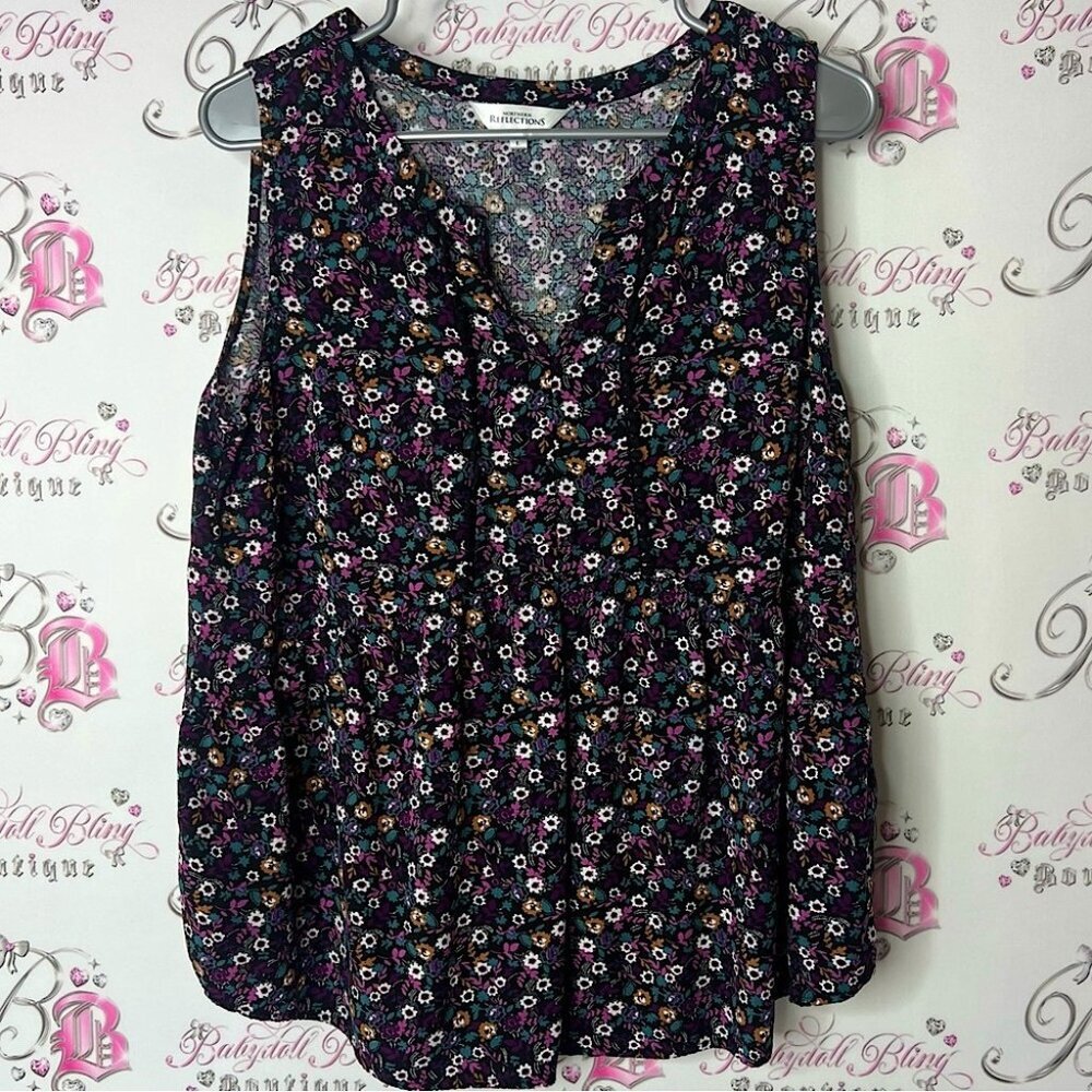 Northern Reflections tank top floral Black Ruffled Sleeveless Blouse